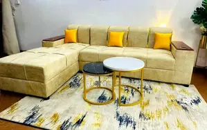 Photo - 6 Seater Brown L Sofa With Coffee Tables