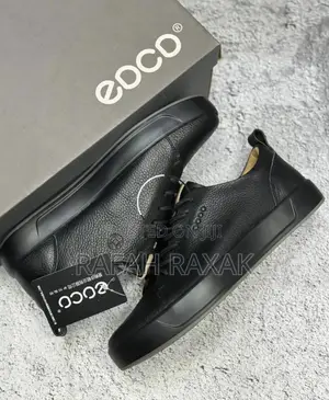 Men’S Black Leather Ecco Smart Casual Sneakers