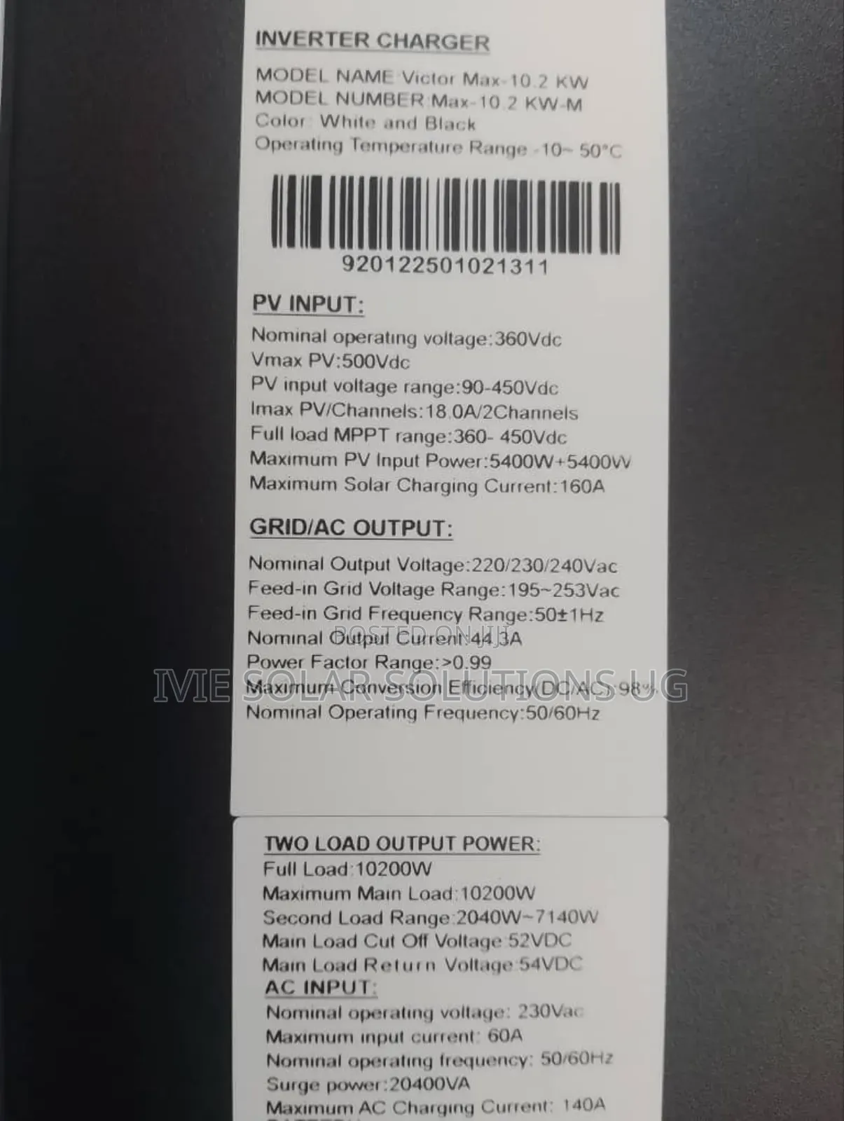 Inverter Hybrid 10.2kw/ 10200w