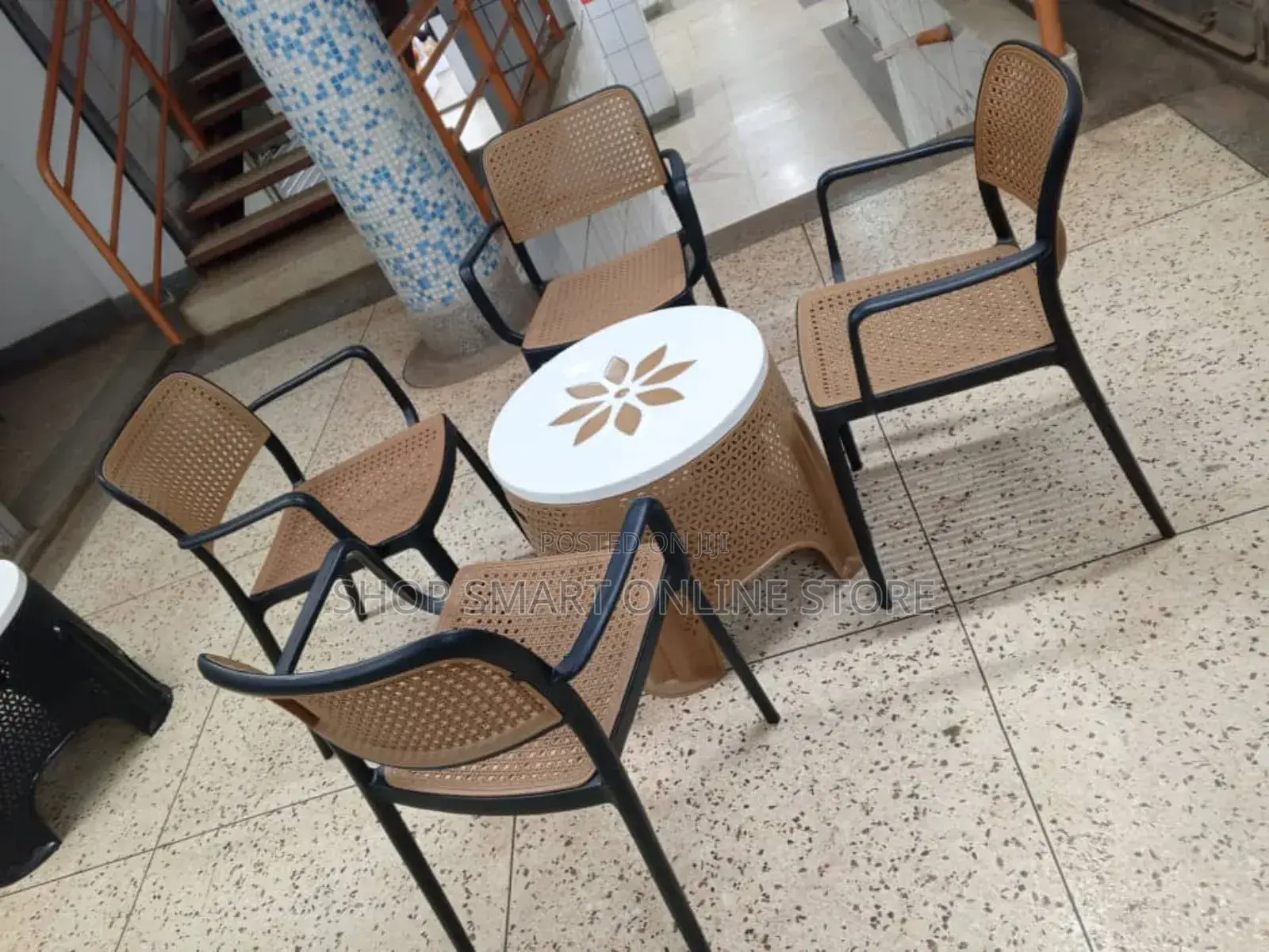 Brown Dining Plastic Chairs and Table