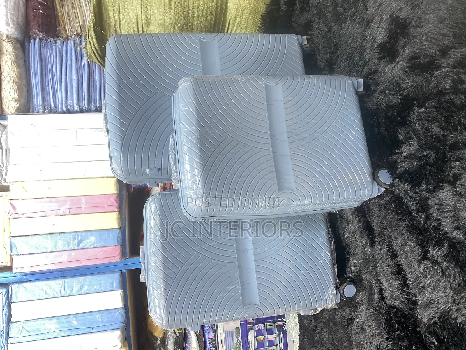 Three Piece Rubber Suitcases - Blue