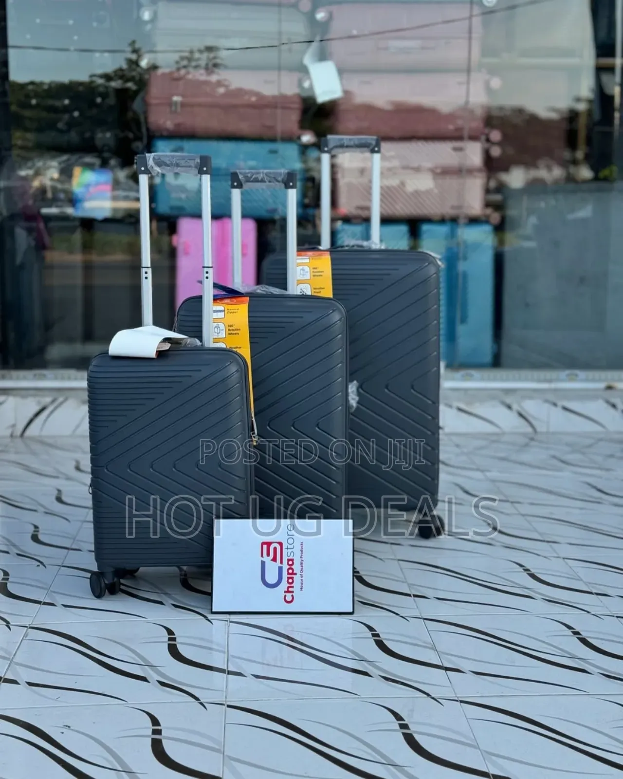 4 Wheeler Plastic Travel Suitcase Bag 3pcs Set - Black