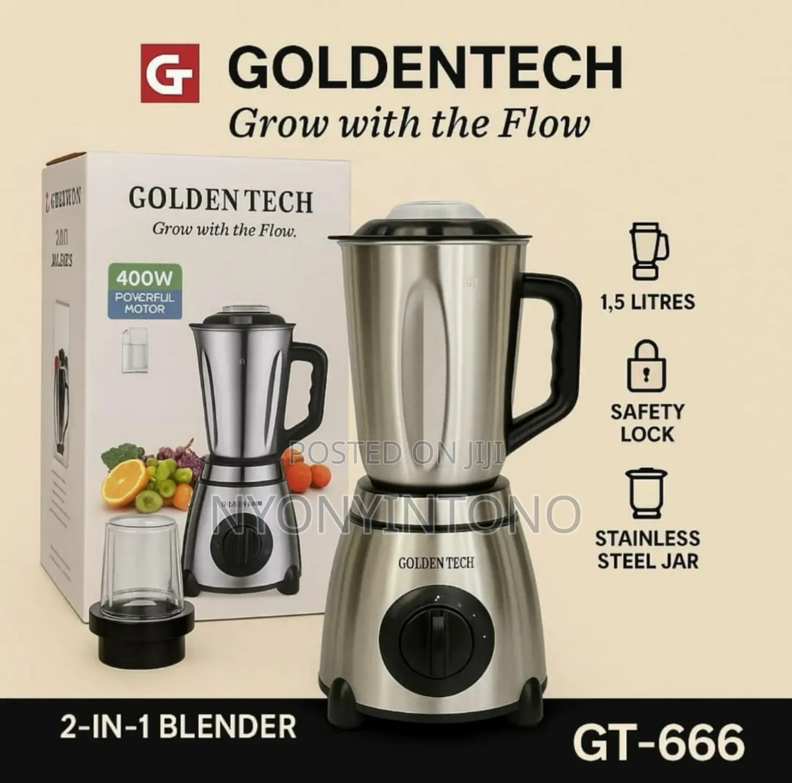 Golden Tech 2 in 1 Stainless Steel Blender