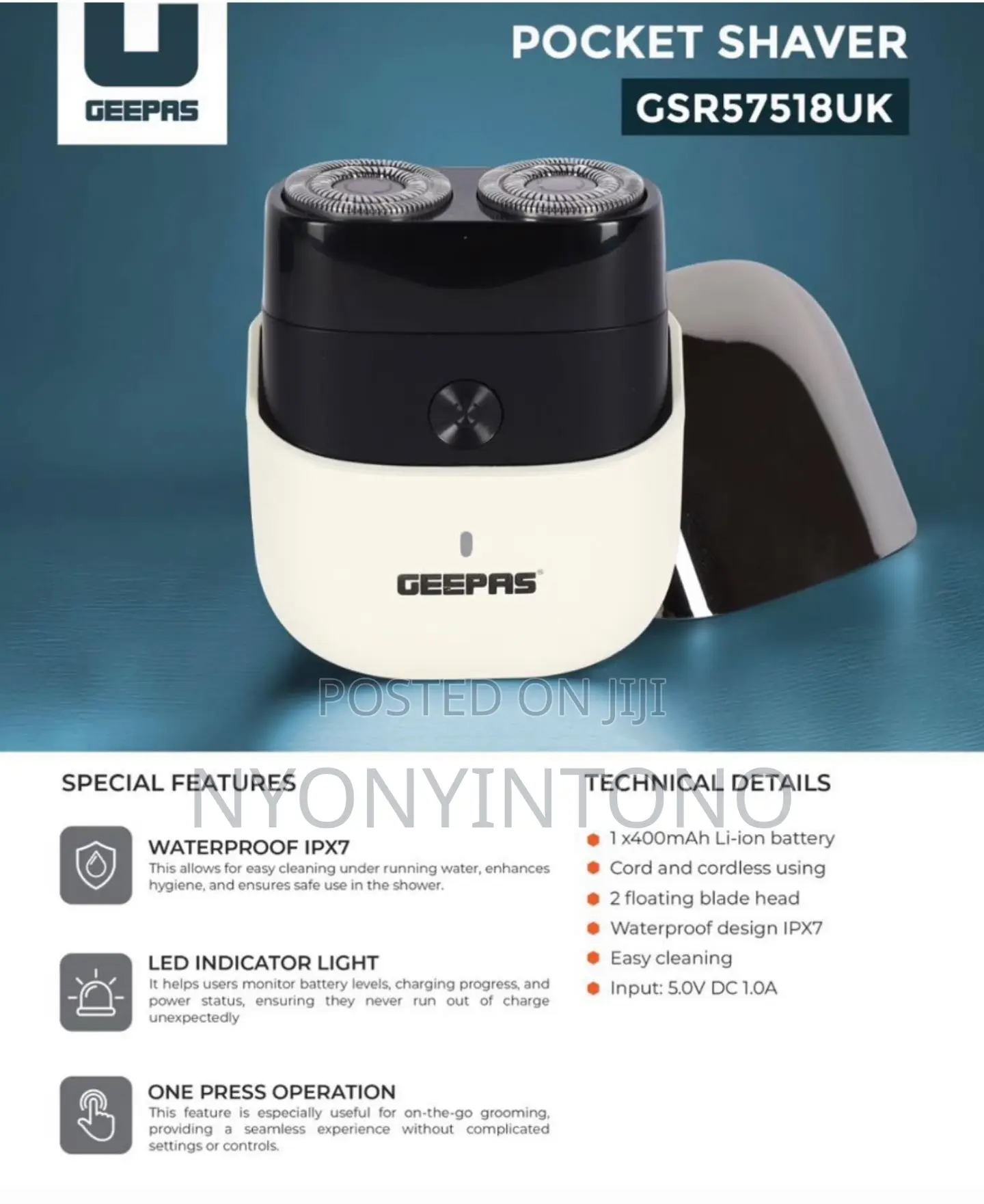 Geepas Water Proof Pocket Shaver With Led Indicator GSR-5751
