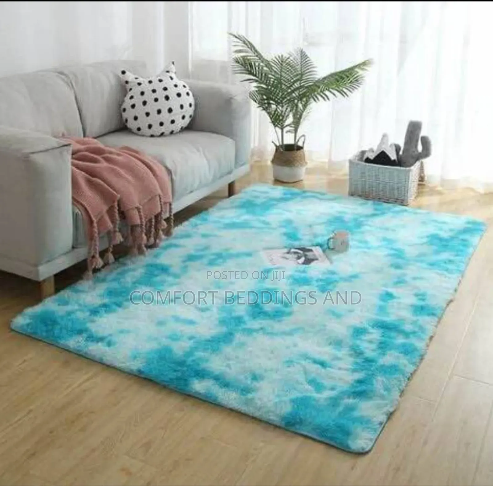5*6 Fluffy Carpet Ocean Blue Patched