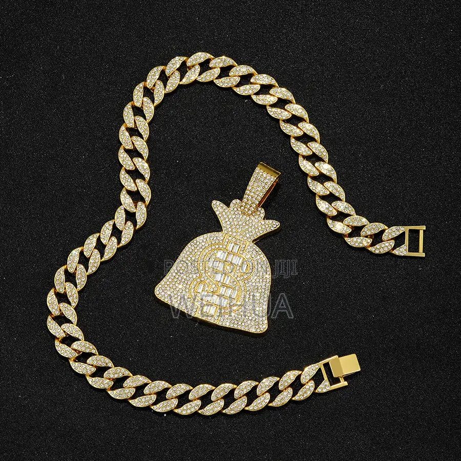 Cool Large Full Diamond Dollar Symbol Purse Pendant