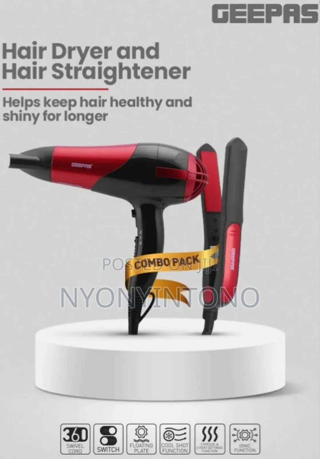 Geepas 2-in-1 Hair Dryer Straightener Combo GHF-86036