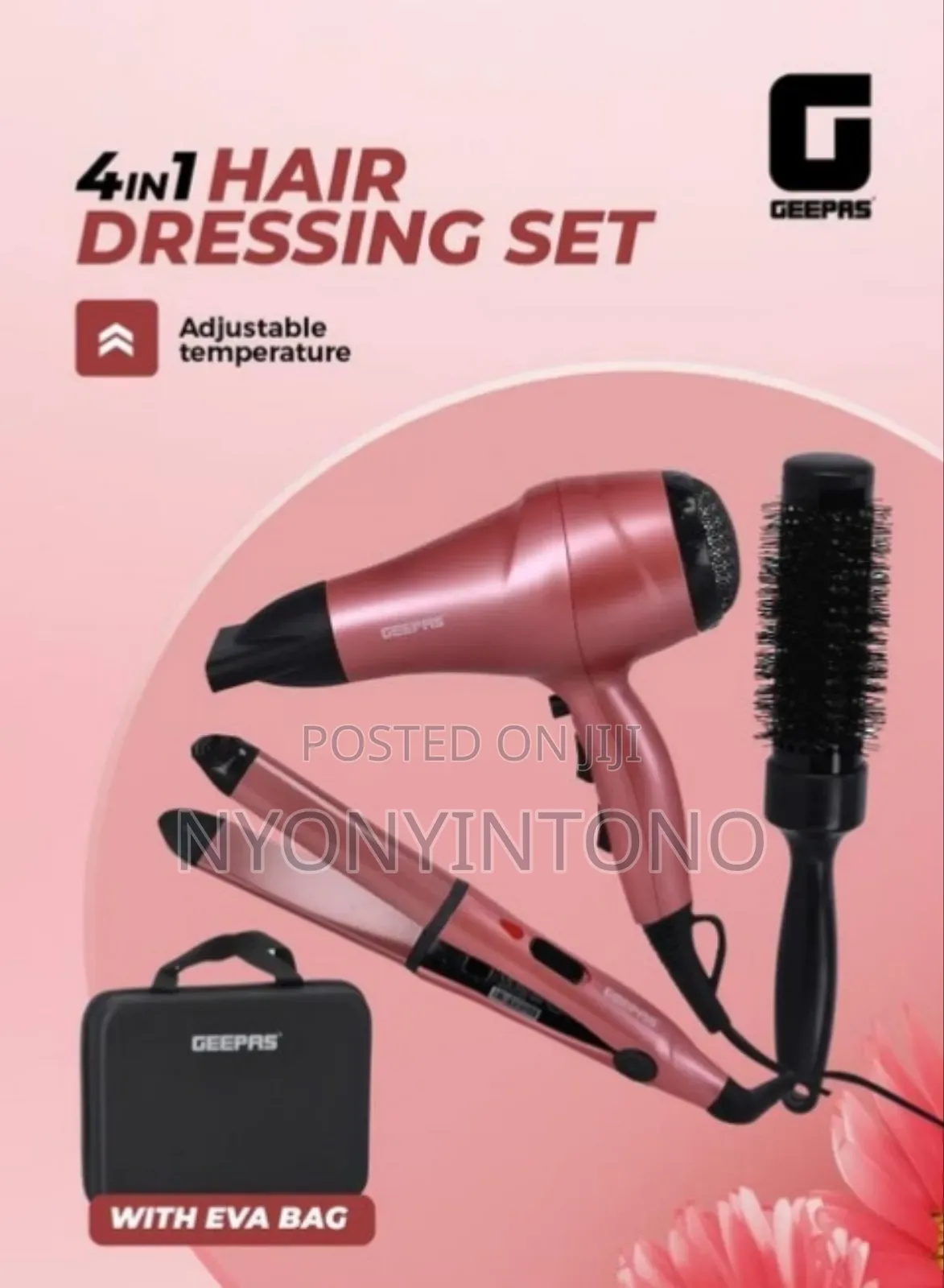 Geepas 4in1 Hair Kit Dryer,Curler,Straightener Bag Ghf86054