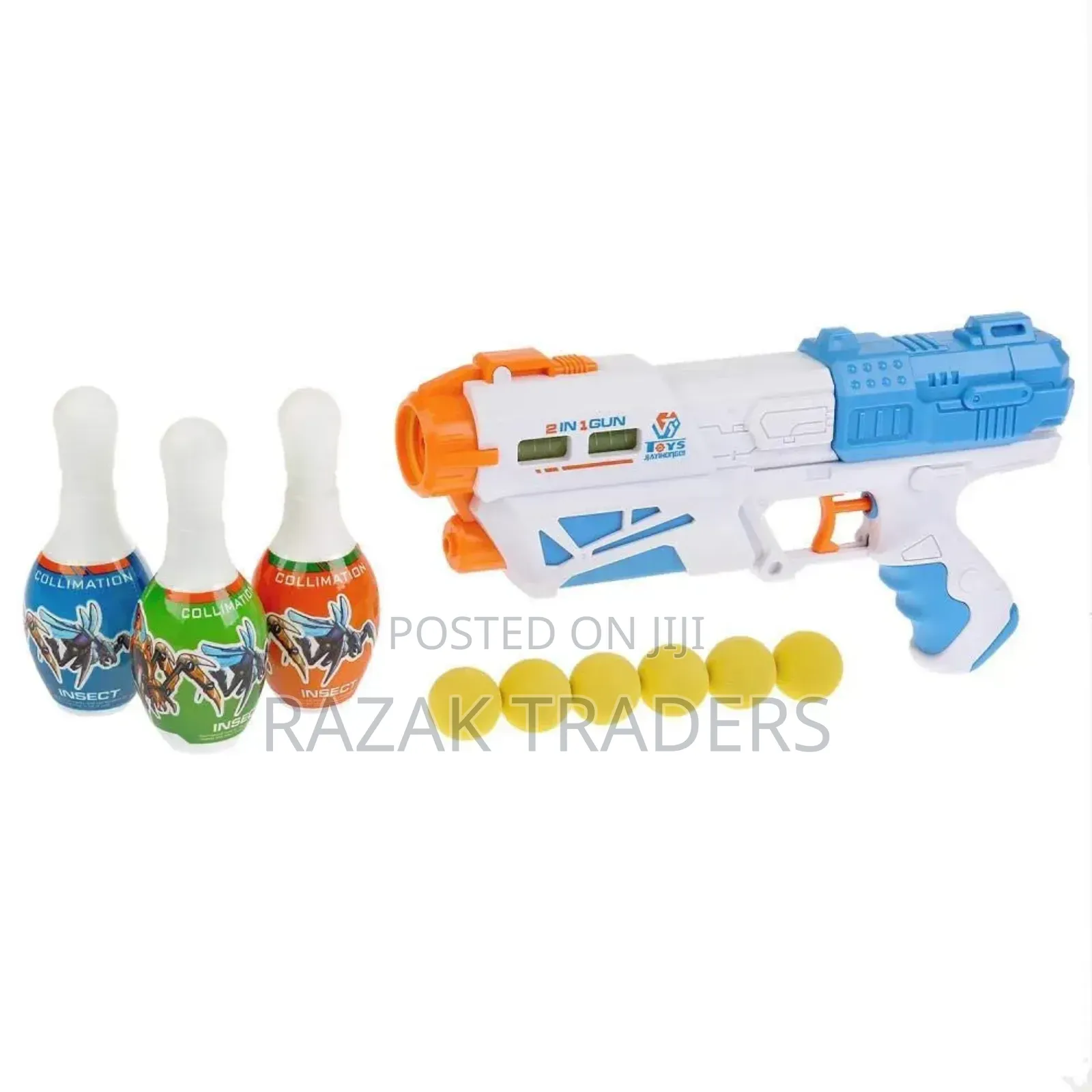 2 In1 Water Shoot Gun With 3 Bowling Pins 6 Soft Ball
