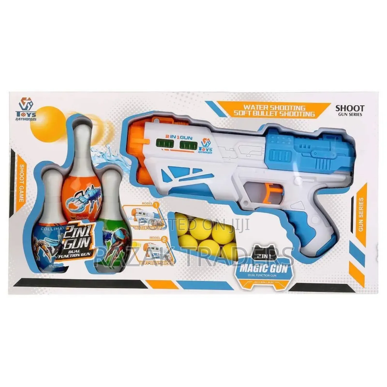 2 In1 Water Shoot Gun With 3 Bowling Pins 6 Soft Ball