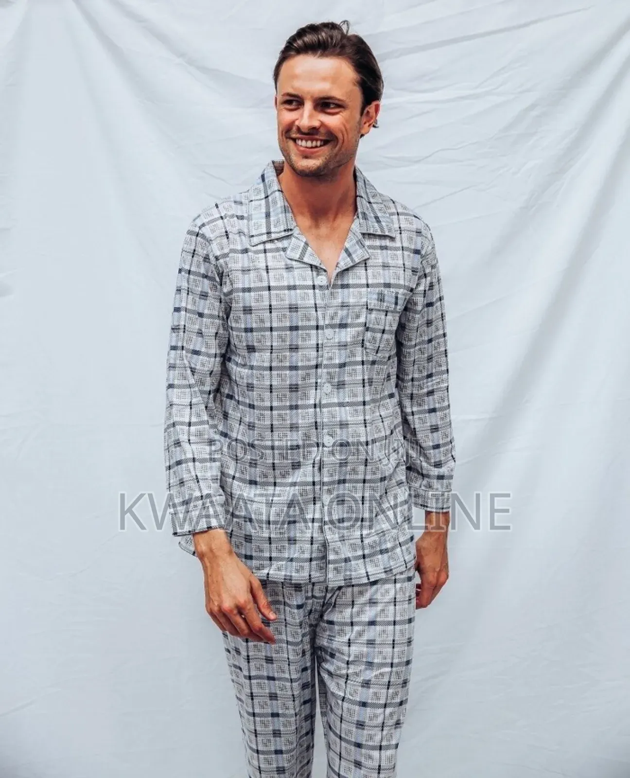Men's Pajamas Set Warm Cotton Plaid Sleepwear