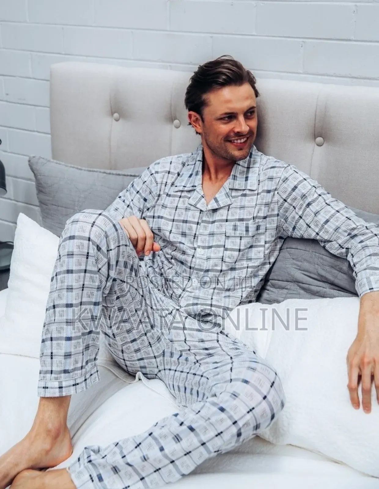 Men's Pajamas Set Warm Cotton Plaid Sleepwear