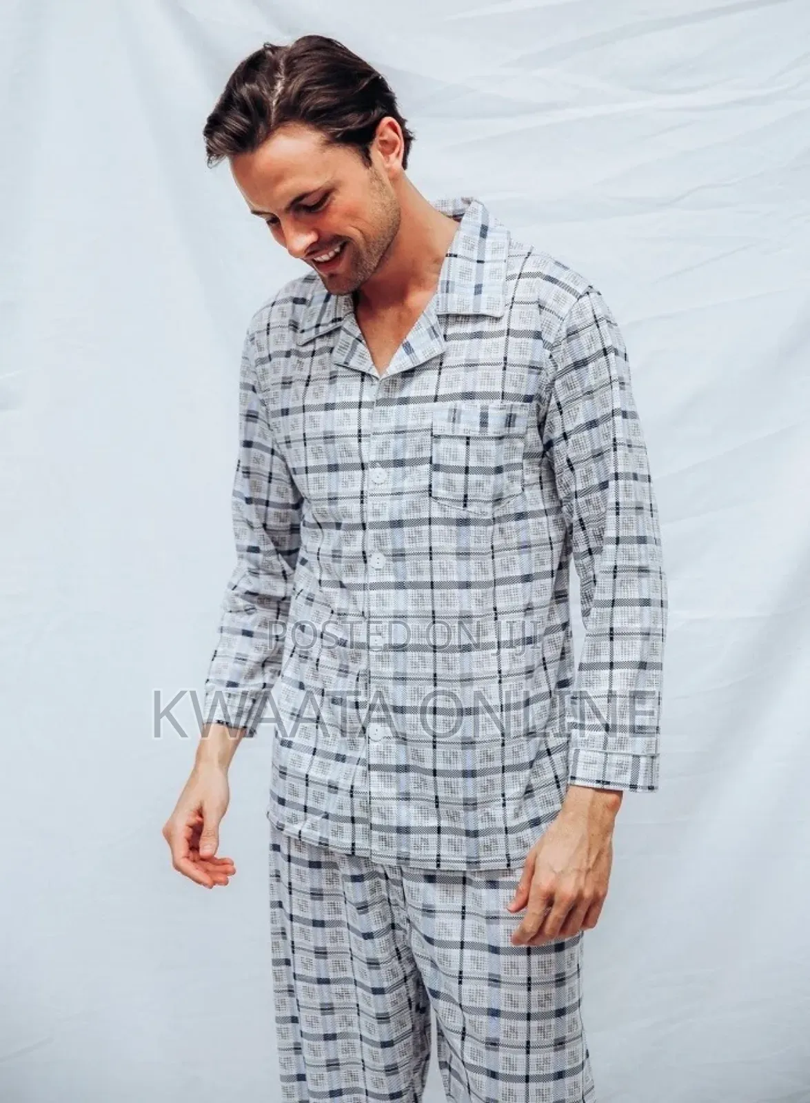 Men's Pajamas Set Warm Cotton Plaid Sleepwear