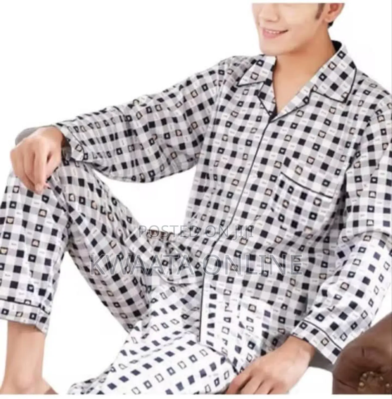 Men's Pajamas Set Warm Cotton Plaid Sleepwear