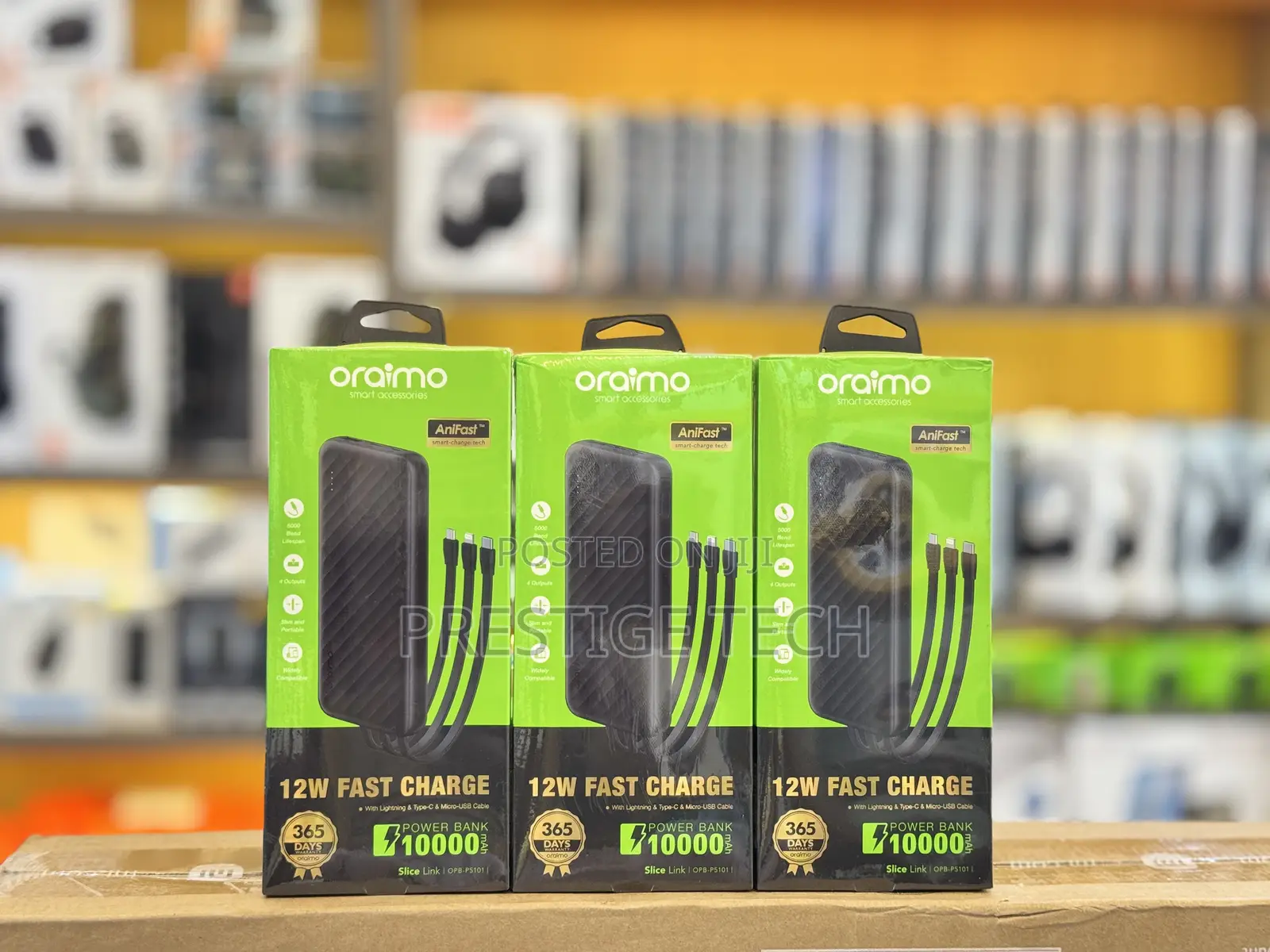 Oraimo Slice 10000mah 12w Power Bank With Built In Cables