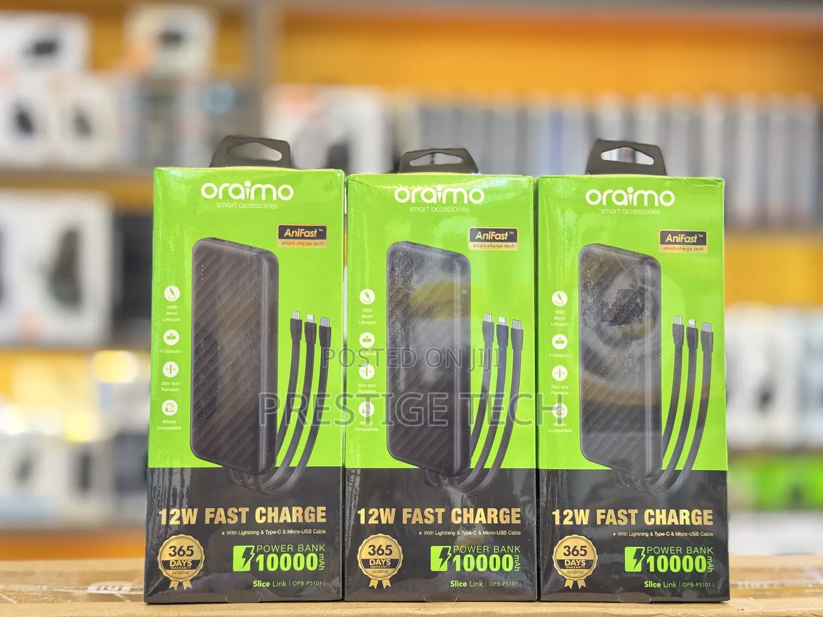 Oraimo Slice 10000mah 12w Power Bank With Built In Cables