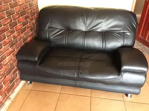6 Seater Black Original Leather Sofa Set Chairs