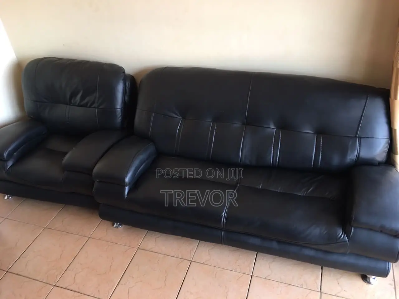 6 Seater Black Original Leather Sofa Set Chairs