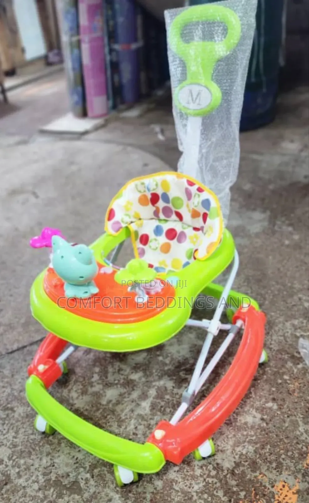 Dotted Cartoon Baby Walker With Shade Orange