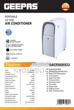 Geepas High-Quality Portable Ac 12000btu Gacp-1220