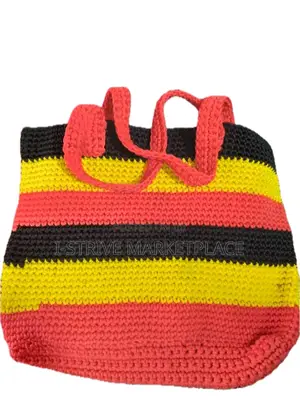 Photo - Large Flat Handmade Handbag Uganda Flag Design Red Handle