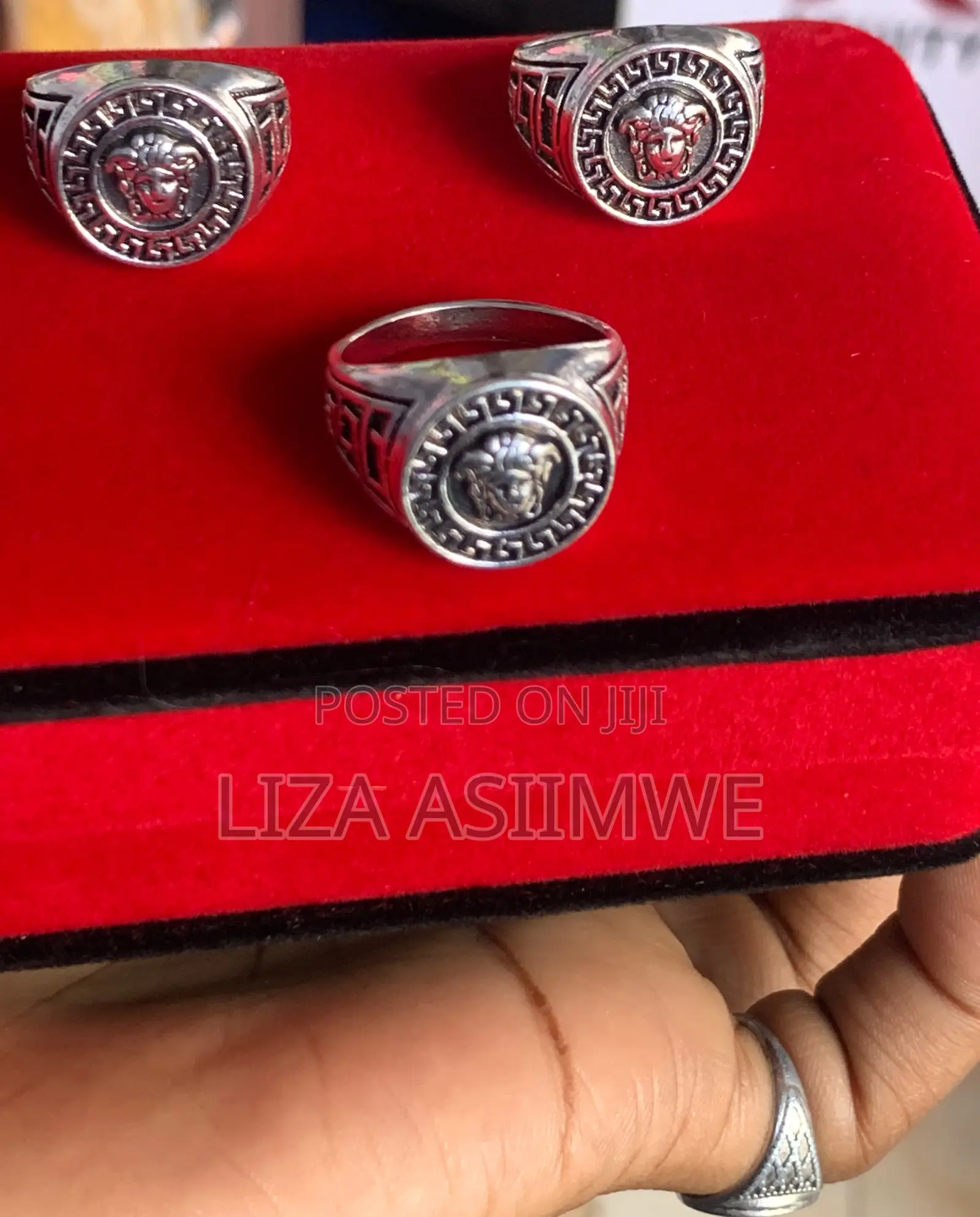 Silver Toned Designer Rings With a Medusa Head Design