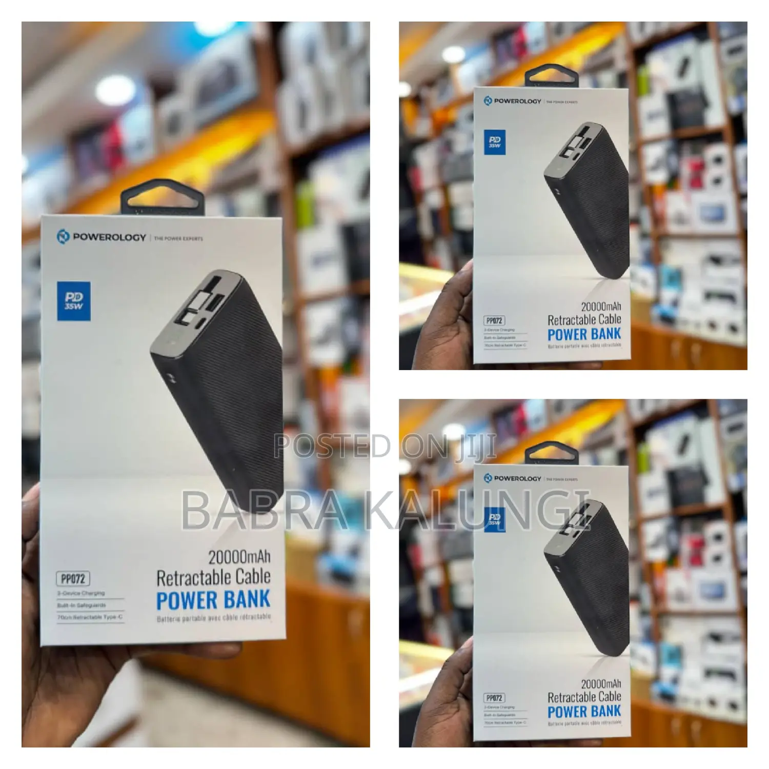 Powerology 20000mah Retractable Cable Power Bank