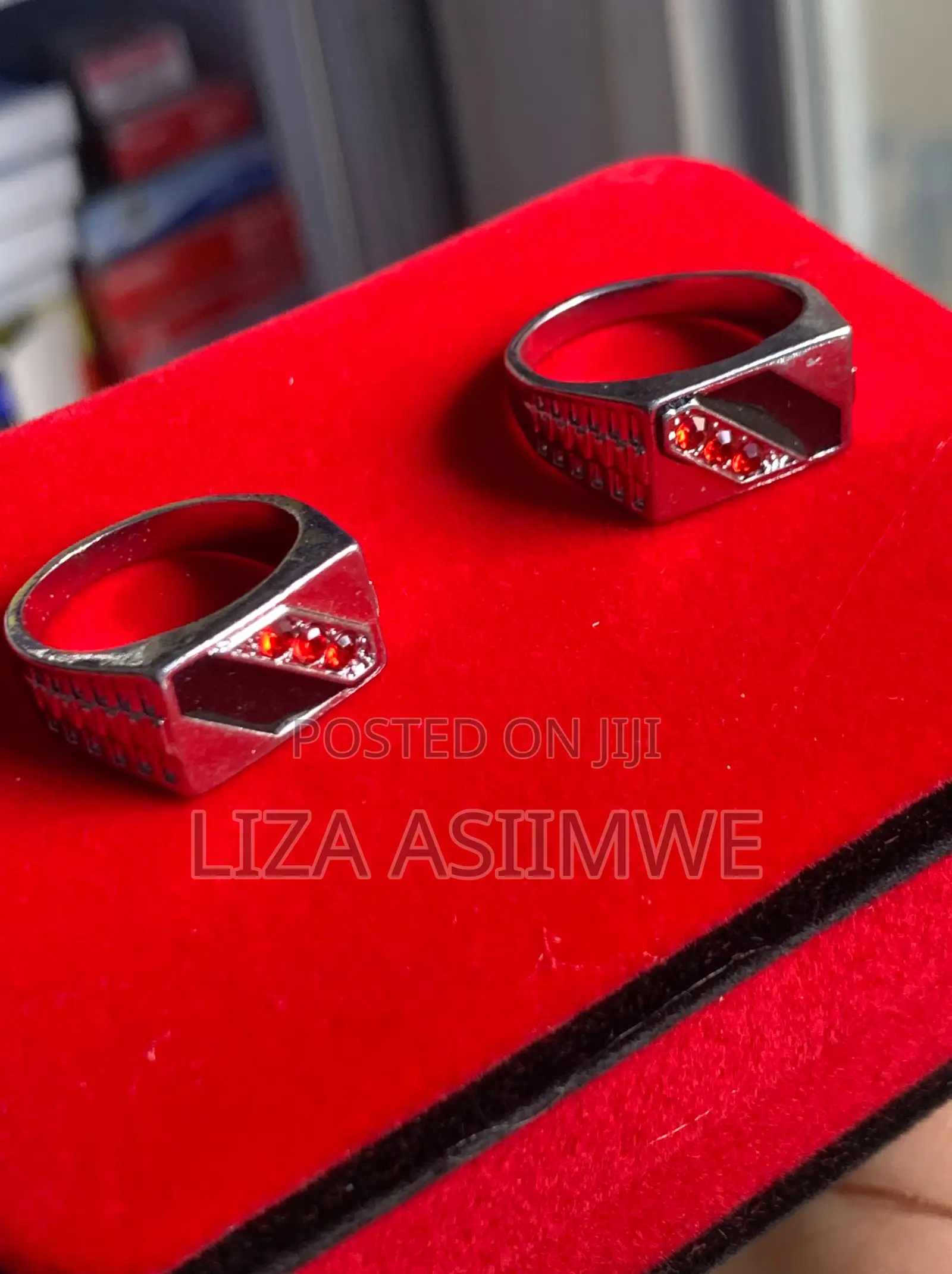 Men’S Silver Tone Ring With Red Cubic Zirconia Stones