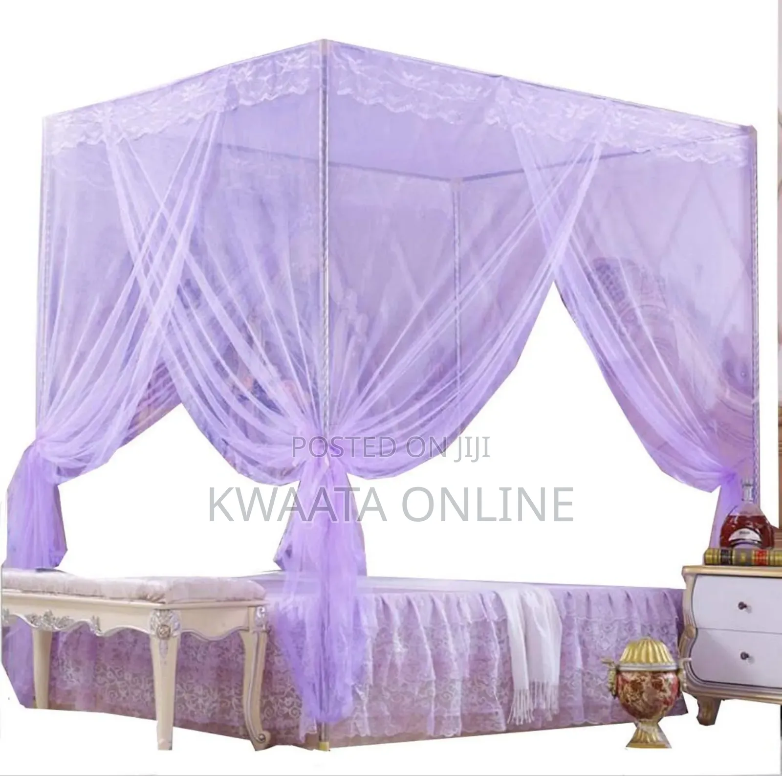4 Corners Bed Curtain Canopy Mosquitoe Net With Stands