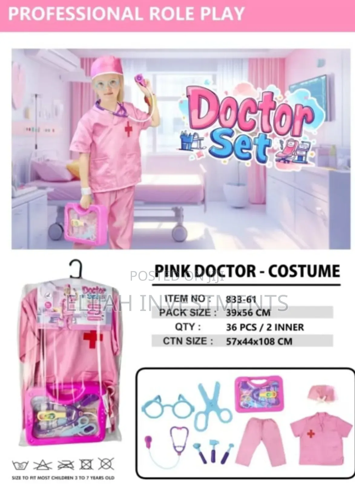 Nurse Doctors Kids Play Costume Pink