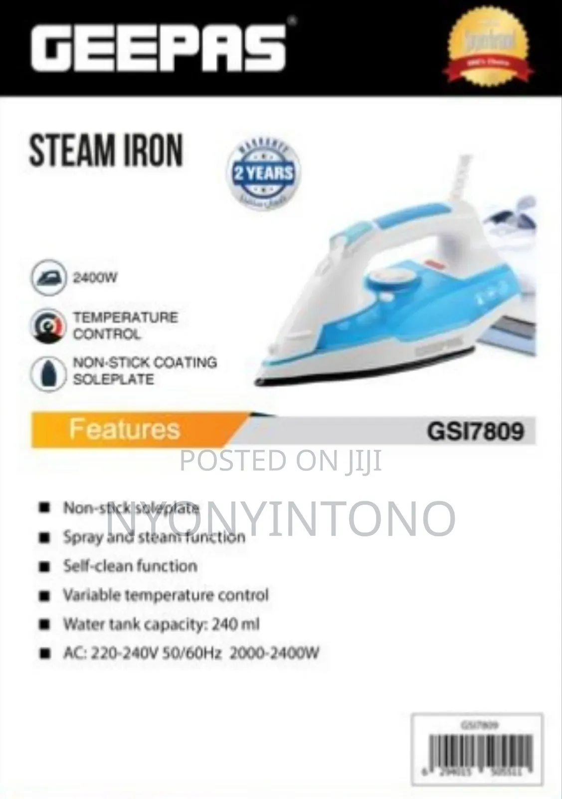 Geepas High-Quality Steam Iron Gsi-7809