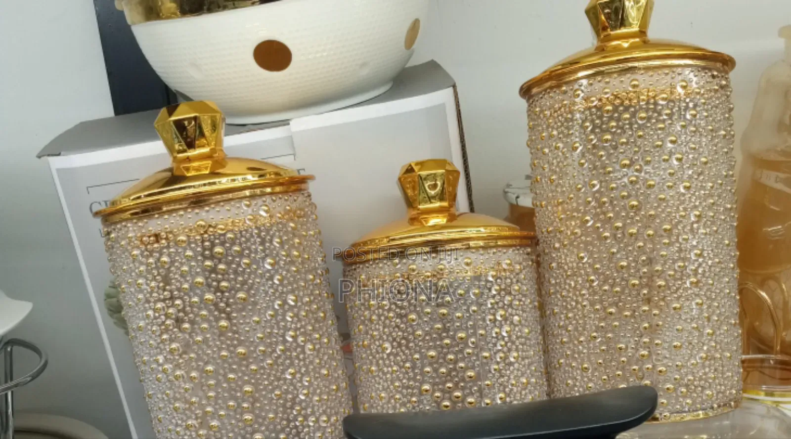 3 Pc Gold White Sugar Bowl