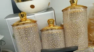 3 Pc Gold White Sugar Bowl