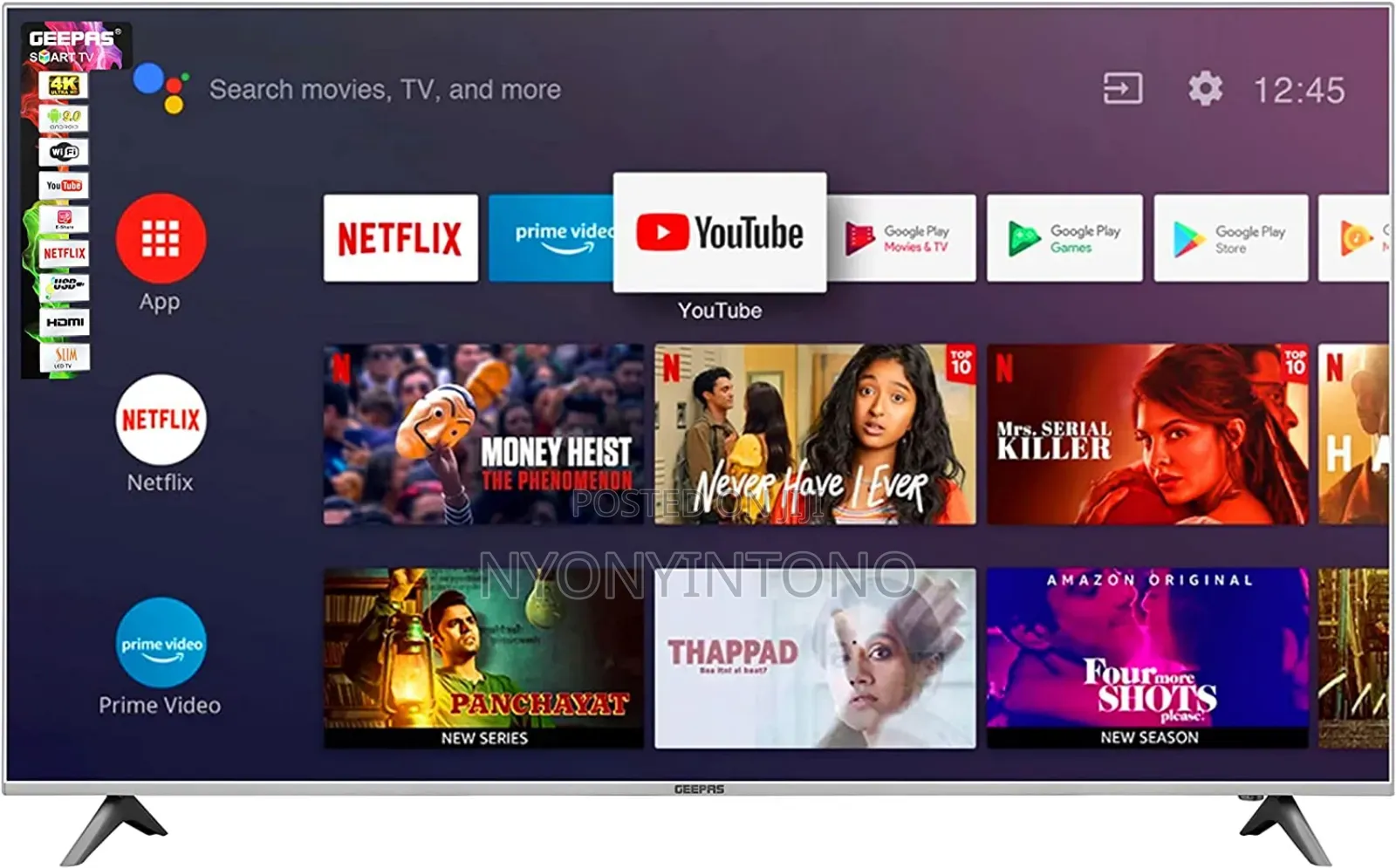 Geepas 50" Smart Android Flameless Tv Gled5039/TSFHD