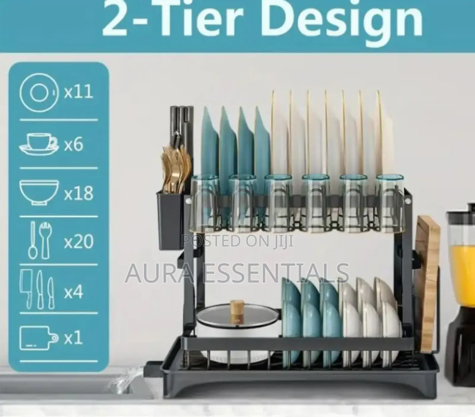 Lucario Dish Drying Stand With Drainer 2 Tiers