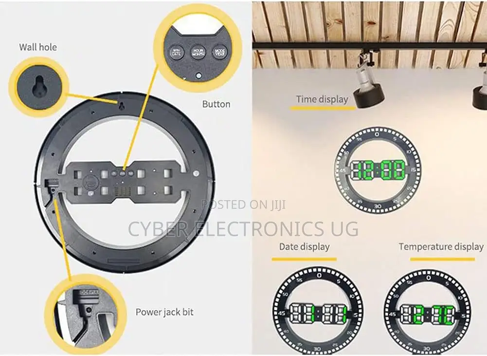 Round Digital Wall Clock With Date, Alarm, Temperature