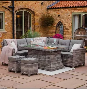 Photo - 7 Seater L Shape Patio Rattan Sofa and 2 Small Pouf in Gray