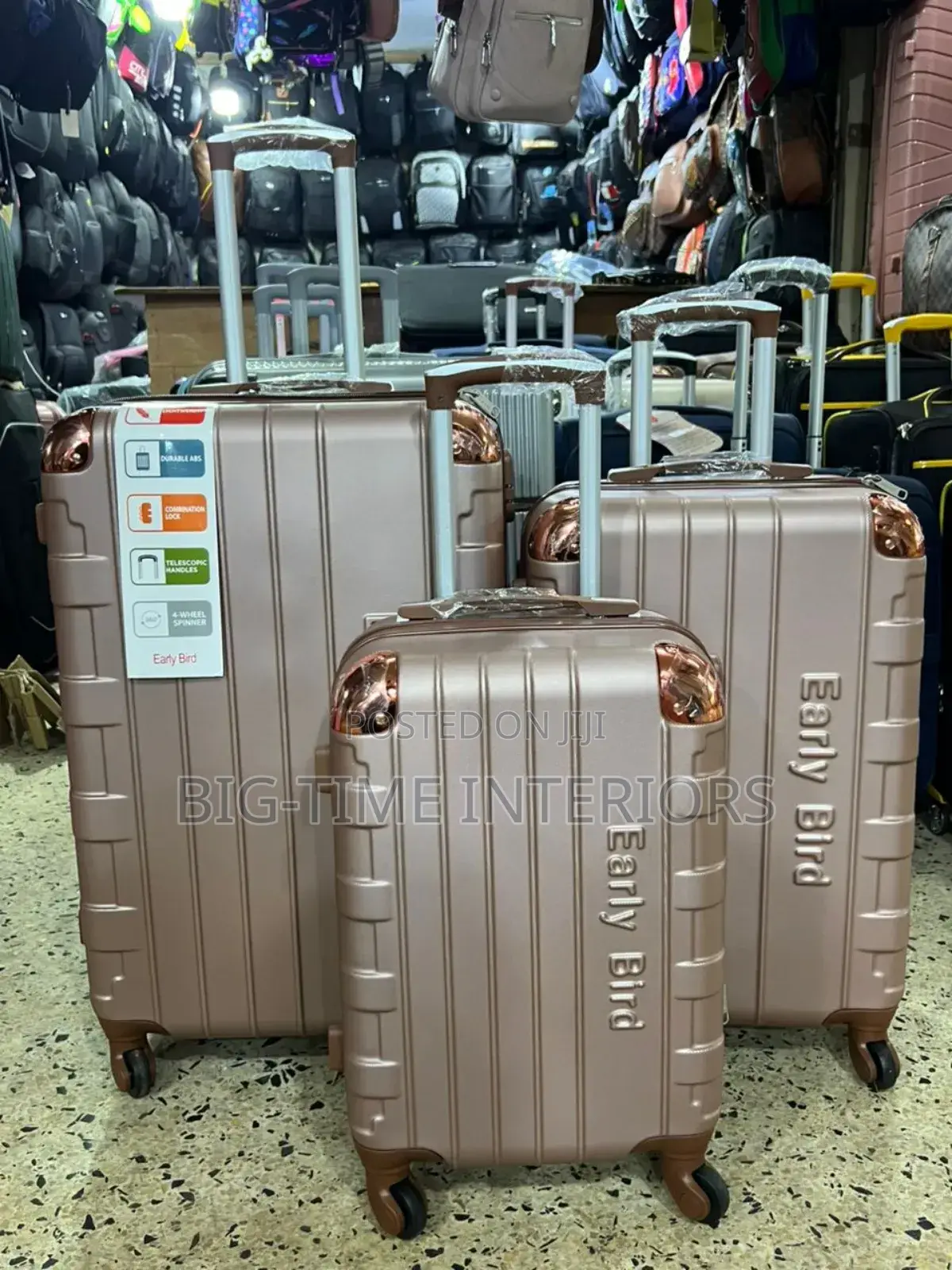 Early Bird 3pcs Brown Plastic Travel Bags/ Suitcases