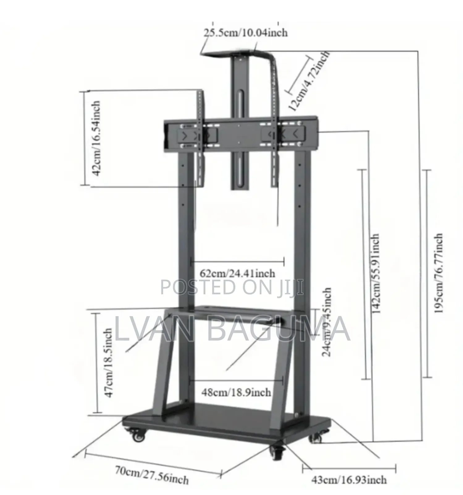 Adjustable Mobile Tv Stand With Wheels - Metallic
