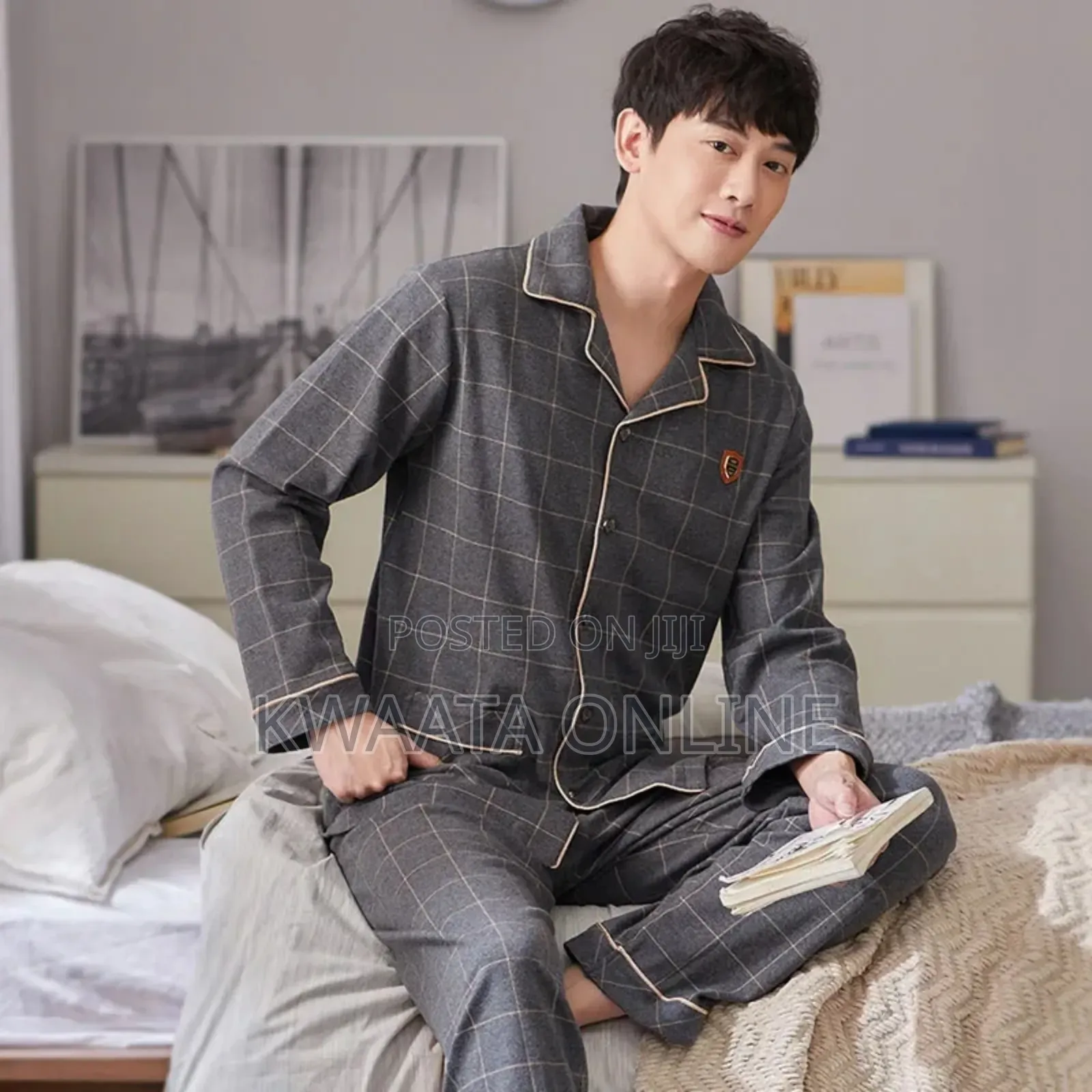 Men Plaid Pajamas Bedroom Lounge Sleepwear Home Clothes