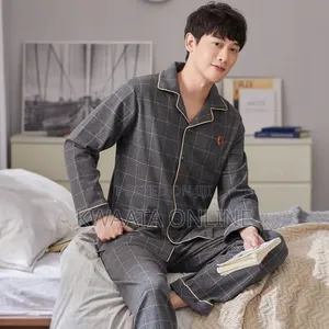 Men Plaid Pajamas Bedroom Lounge Sleepwear Home Clothes