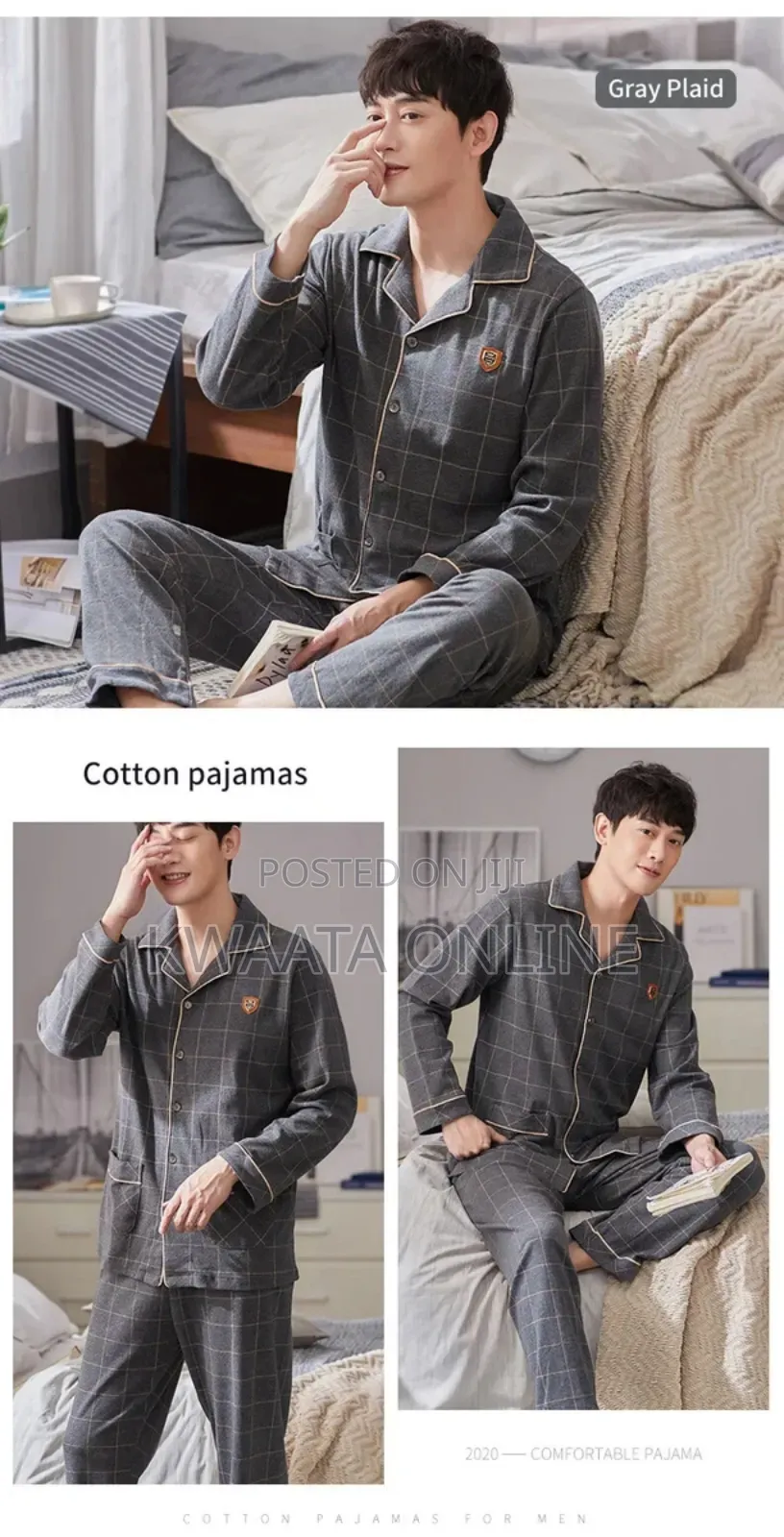 Men Plaid Pajamas Bedroom Lounge Sleepwear Home Clothes