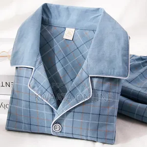 Men Plaid Pajamas Bedroom Lounge Sleepwear Home Clothes