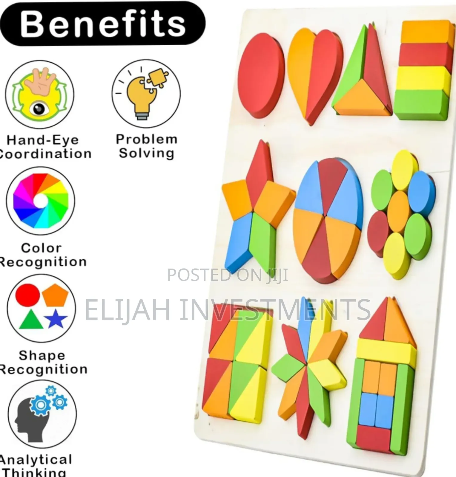 10in1 Wooden Kids Educational Colourful Square Tangram Game