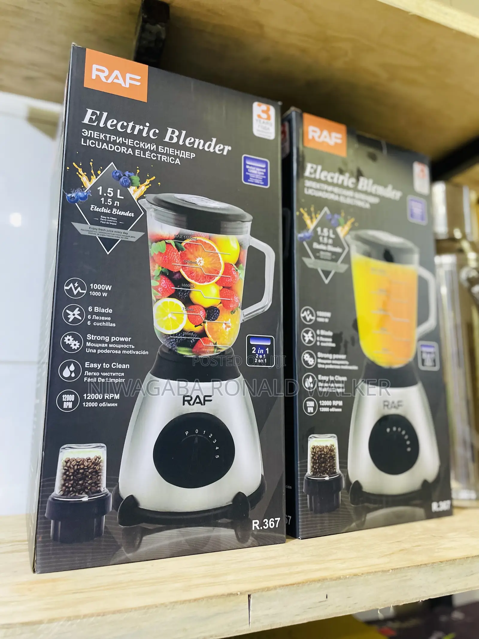 2 in 1 Raf Glass Blender - Black