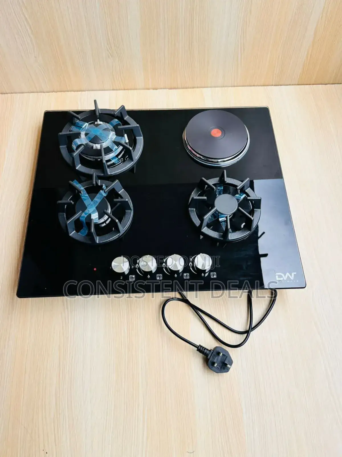 3 Burners 1 Hot Plate Glass Top Built-in Cooker