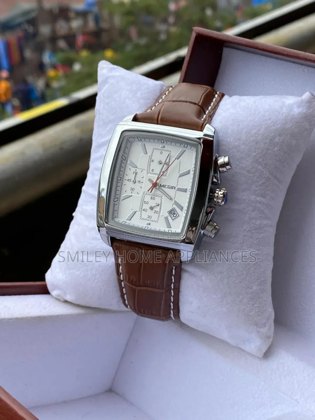 Megir Men's Square Shape Wrist Time Piece Leather Strapped