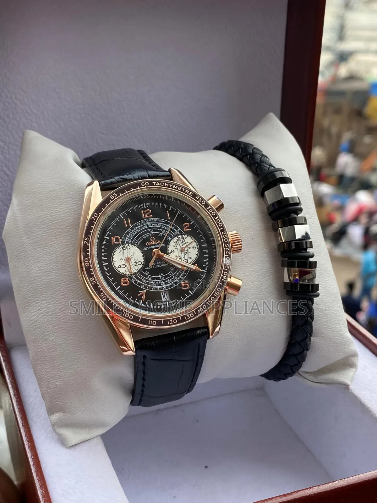 Omega Men's Time Piece Leather Strapped With Bracelet