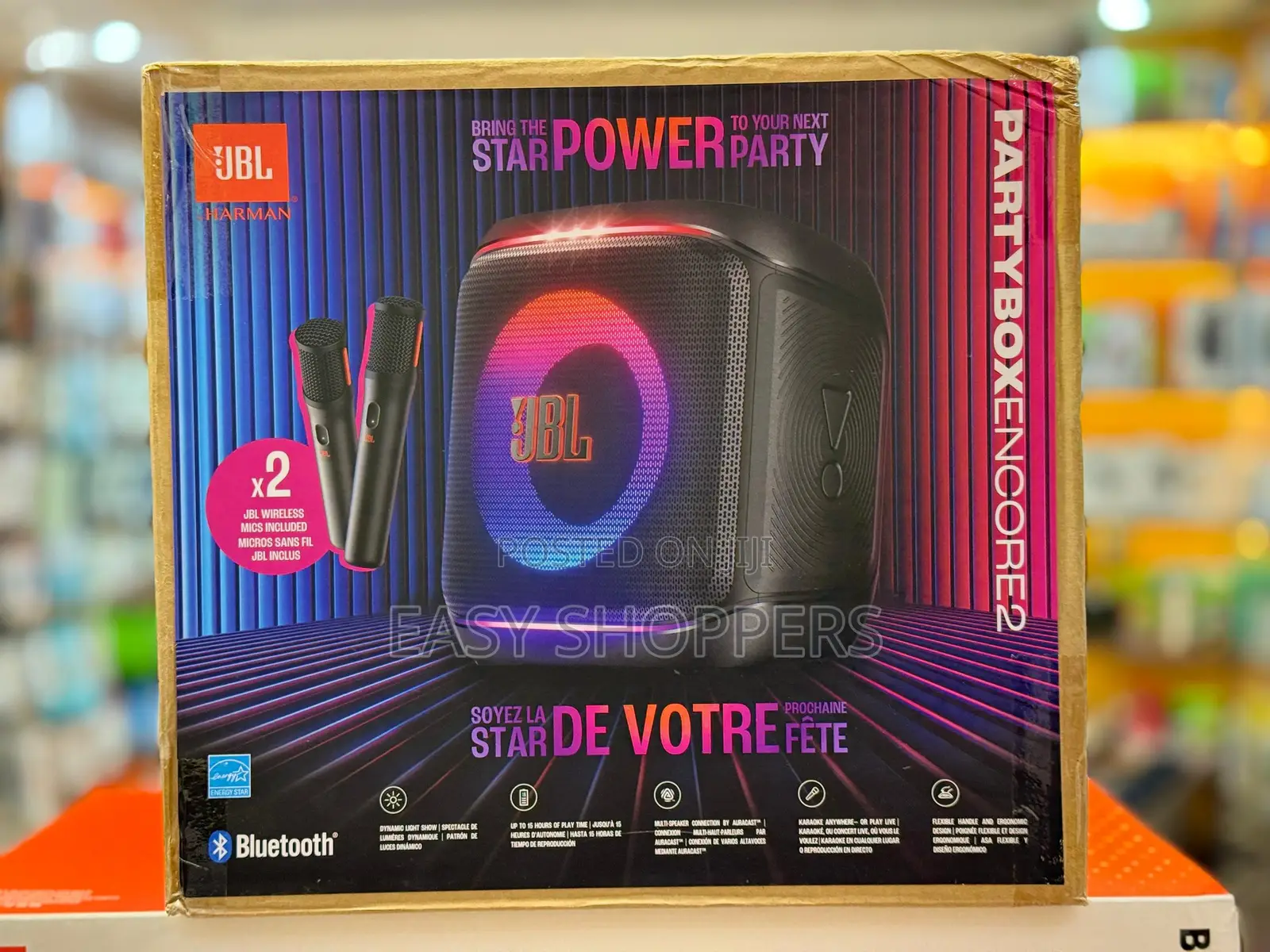 JBL Partybox Encore 2 Speaker 2 Wireless Mics 15h Battery