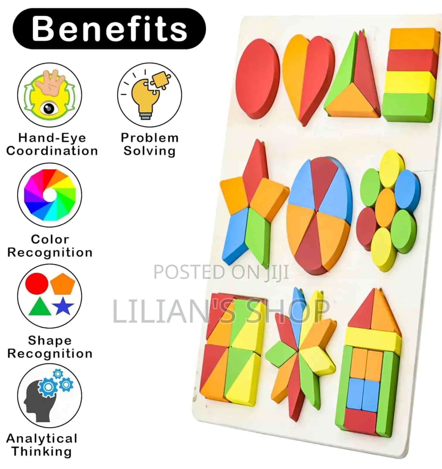 10in1 Wooden Kids Educational Colourful Square Tangram
